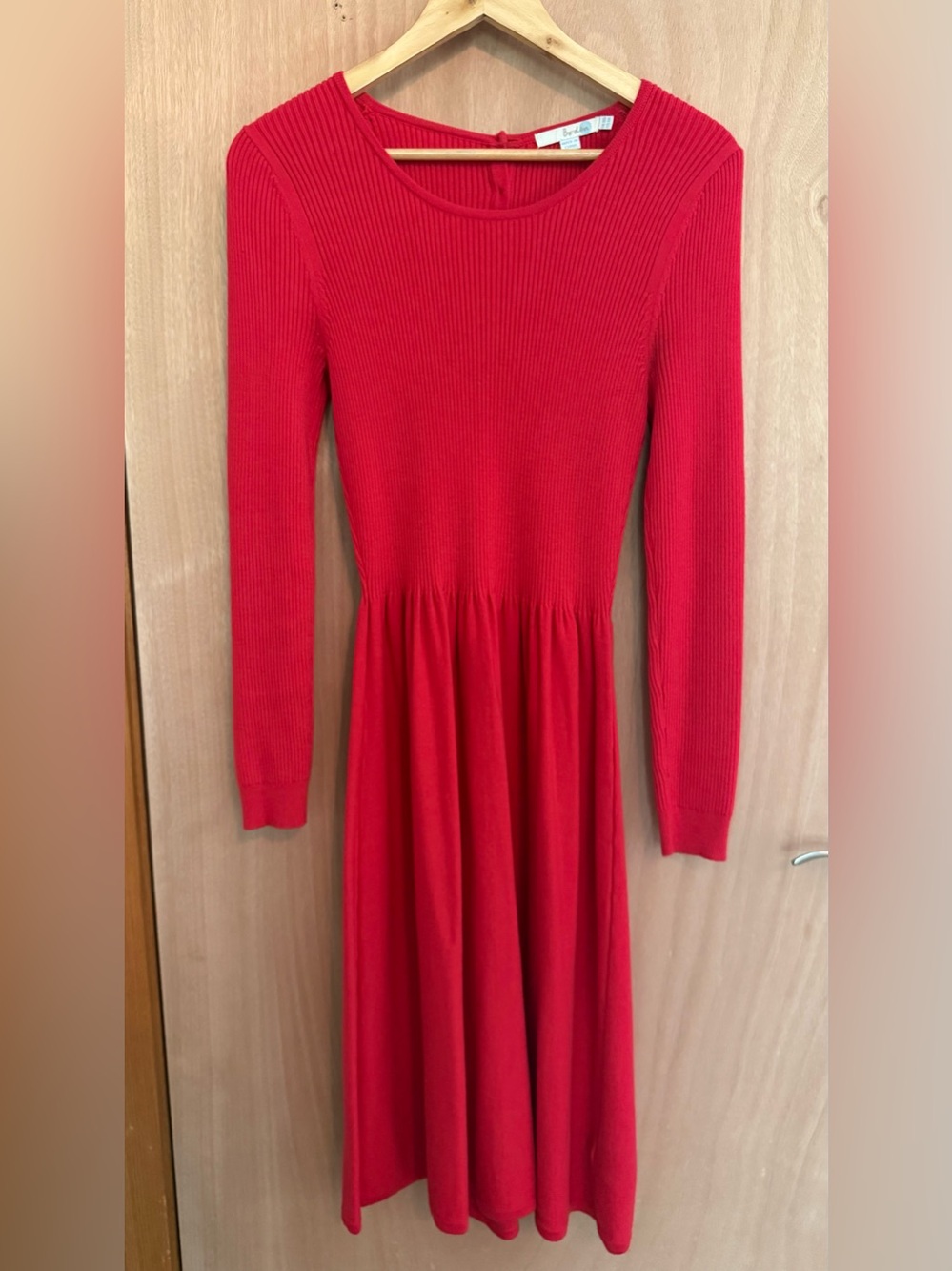 Boden Laura Ribbed Red Knit Sweater Dress Cotton Wool Button Back